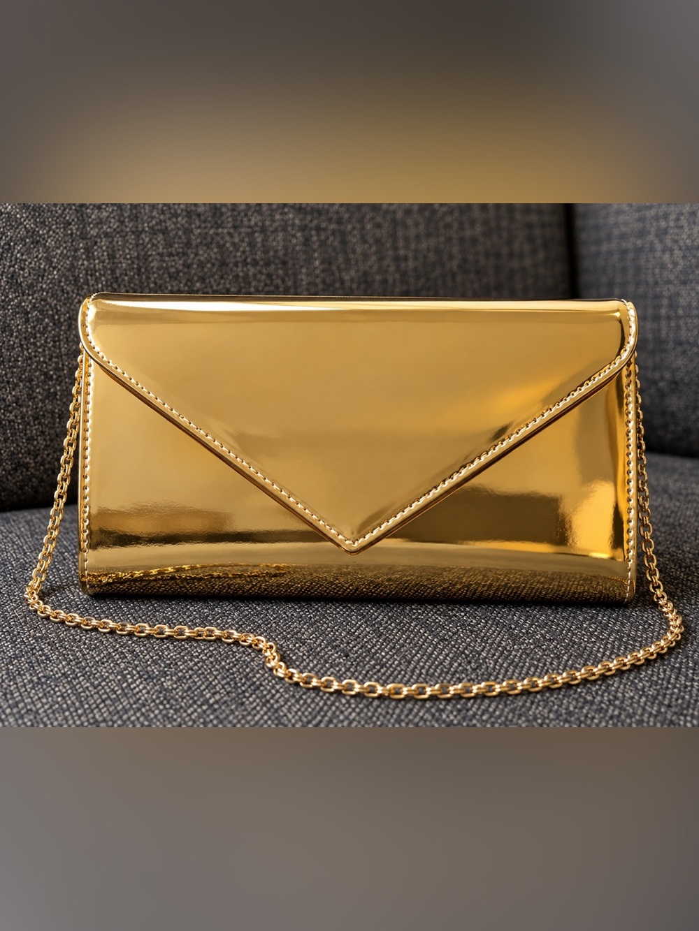 Gold Metallic Envelope Clutch - Women's Evening Bag